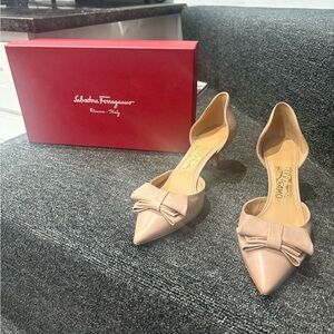 Salvatore Ferragamo Pink Nude Bow Pointed-Toe D'Orsay Pumps